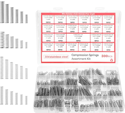 300 Stück Druckfedern Sortiment Kit, 304 Edelstahl Kleine Federn Set für DIY Reparaturprojekte, 23 verschiedene Größen Mechanische Metall Mini Federn für DIY, Zuhause, Automobilreparaturen