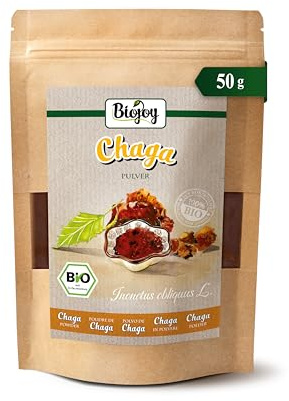 Biojoy BIO Chaga Pilz Pulver, ideal für Chaga Tee, 50 g | Chaga Pilze aus China, getrocknet und fein vermahlen, Inonotus obliquus L.