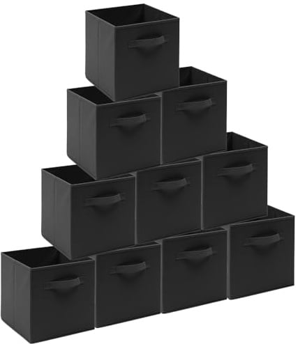 BonChoice Foldable Storage Cubes Boxes with Handle for Home Organization, Fabric Wardrobe Storage Box Organizer Basket Bins for Clothes Toys Towels, Collapsible&Durable (10, Black)