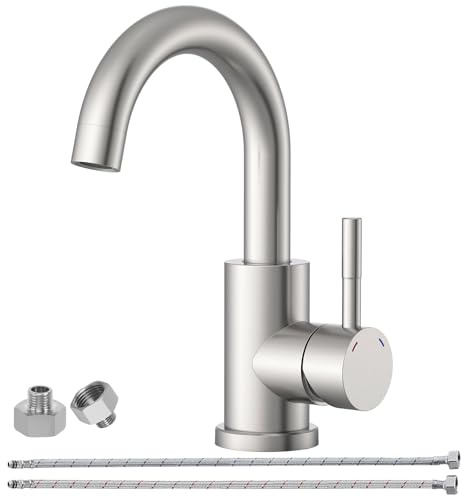 Wasserhahn Bad Gebürstet Nickel Wasserhahn Küche Edelstahl 360°Drehbar | Waschtischarmatur 360°Drehbar Einhebelmischer Waschbecken für Badezimmer/Küche Auslaufhöhe 155 mm von BATHLAVISH