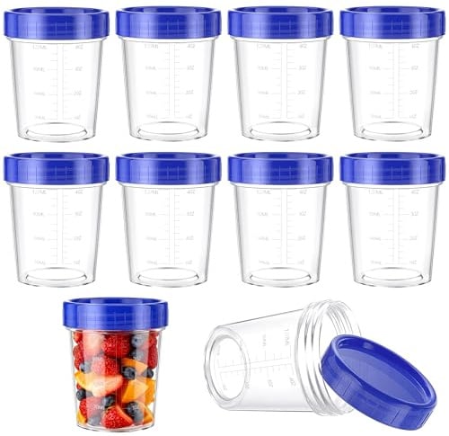 10Pcs Small Food Containers with Graduation, Fruit Snack Lunch Boxes | Salad Dressing Containers with Twist Top Lids, Leakproof Soup Condiment Pots, 4oz Sauce Pots, Kitchen Food Storage Organiser