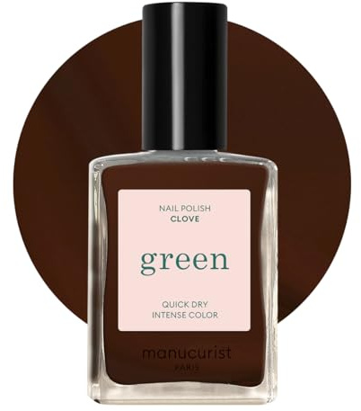 Manucurist Green Clove Chocolate Brown Natural Nail Polish | Long lasting nail polish and Quick dry nail varnish with classic manicure effect. Vegan, 9-free, plant-based, 15 ml