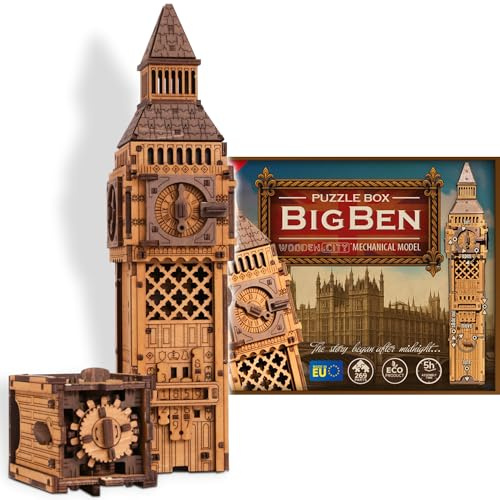 WOODEN.CITY Puzzle Box Big Ben - 3D Holzpuzzle für Erwachsene | Escape Room Challenge | Trick Puzzle aus Holz im Cluebox-Stil | Hard Brain Teaser | Kein Kleber erforderlich | Made in EU