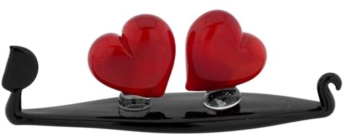 Glass Of Venice Venezianische Gondel-Skulptur aus Muranoglas mit zwei roten Herzen, 8,9 cm lang, romantisches Geschenk, Symbol der Liebe, handgefertigt in Venedig, Italien