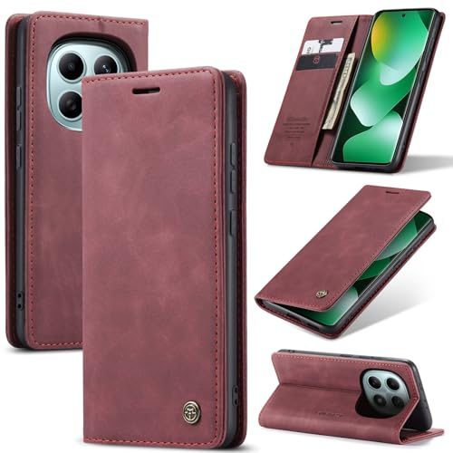 Azororo Cover per Redmi Note 15 5G, Premium PU Pelle Custodia, Magnetica Carta Fessura Portafoglio Case, Flip Cavalletto Custodia per Redmi Note 15 5G - Vino Rosso