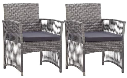 IBUQDDV Gartensessel mit Sitzkissen 2 STK. Anthrazit Poly Rattan Outdoor Armlehnstühle Set für Terrasse und Garten