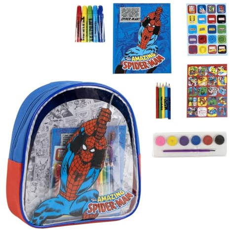 CERDÁ LIFE'S LITTLE MOMENTS Kreativset für Kinder mit Rucksack – Mal- und Bastelset mit Stiften, Farben, Stickern & Malbuch in beliebten Lizenzmotiven (Spiderman)