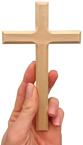 Lunexus Wandkreuz Eichenholz 16x9,5 cm - Massiv Natur | Eichenholz massiv, deutsche Handarbeit - gesegnet mit Zertifikat - Aufhängeloch für Wandmontage - für Hausaltar, Gebetsecke