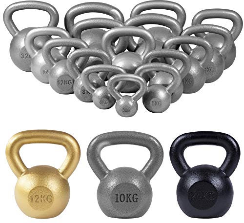GORILLA SPORTS® Kettlebell - 2 bis 32 kg Gewichte, Einzeln/Set, Gusseisen, Bodenschonend, Silber oder Schwarz - Kugelhantel, Schwunghantel, Kugelgewicht, Rundgewicht, Krafttraining