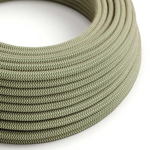 creative cables - Textilkabel rund, Zick-Zack Muster, thymiangrün natürliche Baumwoll Leine, RD72-5 Meter, 2x0.75
