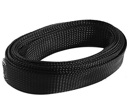 sourcing map 15ft 30mm Breite Schwarze Nylon erweiterbar geflochtene Sleeve Kabel Wrap de
