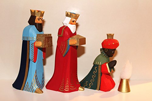 Lotte Sievers-Hahn Krippenfiguren Set 3 Könige mit Caspar grün und Geschenk im Baumwollbeutel