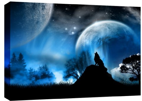 LANDSCAPES Canvas Interiors Leinwandbild, Motiv Wolf im Mondlicht, aufhängfertig, 76,2 x 50,8 cm
