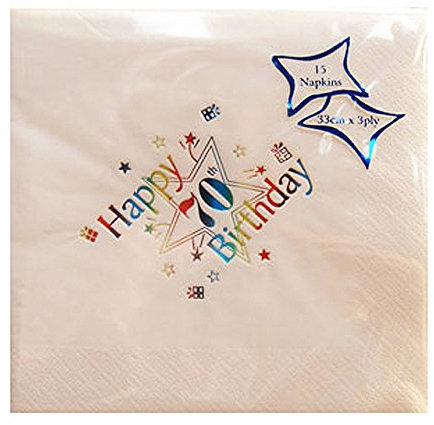 Age 70/70th Birthday Napkins Party Decorations Tableware- Pack of 15 Party Napkins (White/Multi/3 Ply)