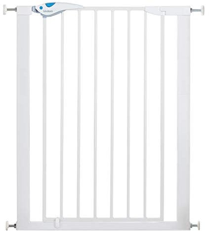 Lindam Easy Fit Plus Deluxe Türschutzgitter mit Druckbefestigung ohne zu Bohren-Weiss-Verstellbreite 75cm bis 82cm, maximum 117cm mit Verlängerung