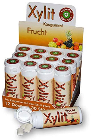 XYLIT KAUGUMMI FRUCHTIG | 480 Stk | Tschüß Karies: reduziert Plaque & Säure | unterstützt Erhaltung Zahnschmelz | 100% Xylit, ohne Aspartam, vegan | 6 Dosen