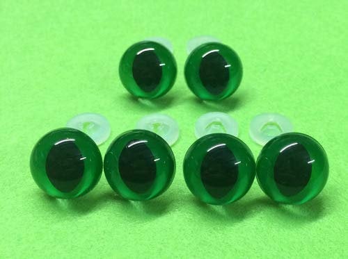 celloexpress Pack of 3 Pairs - CATS Green Eyes with Plastic Backs - 15mm - Safety Eyes for Soft Toy or Teddy Bear Making