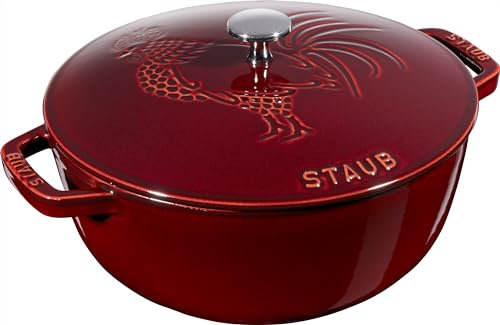 STAUB Cocotte en Fonte Émaillée avec Couvercle, Tous feux dont induction, 4 personnes, Coq Français, 20 cm, 3,6 L, 5,2 kg, Grenadine