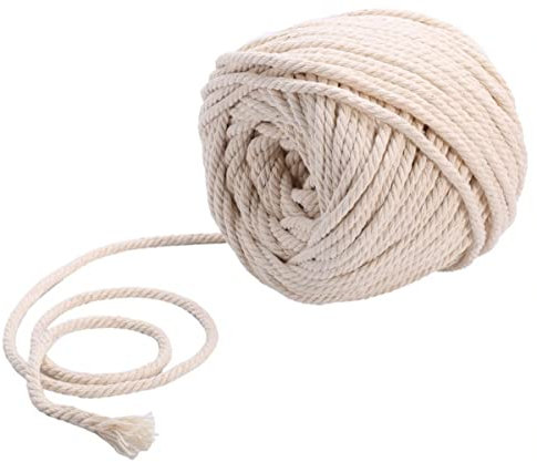 Sadingo Baumwollkordel 3 mm, naturfarbene Kordel, Schnur aus Baumwolle gedreht, Makramee Garn, 20 Meter am Stück, Off White