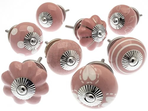 Gemischtes Set aus rosa und weißen Keramik-Schrankknöpfen, 8 Stück - 'Mango Baum' Wz Produkt (MG-703)