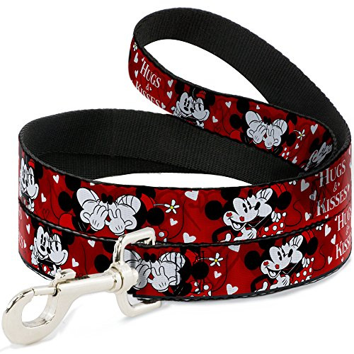 Buckle Down DL-6FT-WDY290-W Pet Leash-Mickey & Minnie HUGS & KISSES Poses Reds/White, 6' L-1.5 W