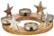 Cepewa 63558 Adventskranz Kranz mit Stern Kerzenteller Aluminium Mangoholz 4 Kerzenhalter ca. Ø 29,5 cm - Höhe ca. 12,5 cm