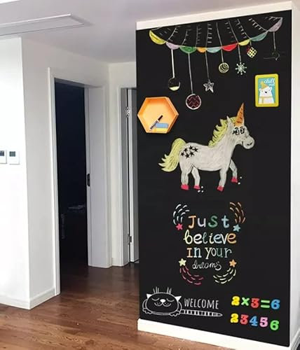 Selbstklebende magnetische Vinyl- Tafelfolie in verschiedenen Größen | Farbe: schwarz | inkl. Kreidestift | Kreidetafel | Selbstklebefolie l Memoboard (180x60 cm)