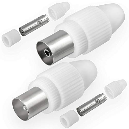 Antennenstecker Set 1x Stecker & 1x Buchse für Kabelfensehen DVB-C DVB-T2 und Radio TV Antennen IEC (männlich und weiblich) für Koaxial Antennenkabel Kupplung Kabel BK Anlagen HQ 4K UHD von HB-DIGITAL