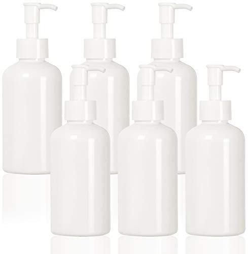 Youngever 6 Paquetes 250ML Botellas de Bomba de Plástico, Botellas de Bomba Rellenables de Plástico con Cierre de Viaje (White)