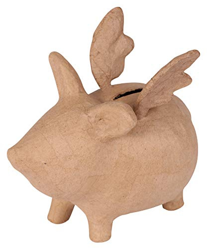 Décopatch - Ref AC842C - flying Pig Money Box - Papier Maché Object to Decorate - 15.5 x 11 x 14cm - Decorate with Décopatch Papers & PaperPatch Glue, Glitter, Paints