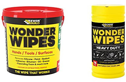 Everbuild EVBGIANTWIPE Wonder Wipes Multi-Use Cleaning Wipes, 300 Wipes, Clear & EVBWIPEHD75 Wonder Wipes Textured Heavy Duty Cleaning Wipes, 75 Wipes, Clear, 24.0 cm*11.0 cm*11.0 cm