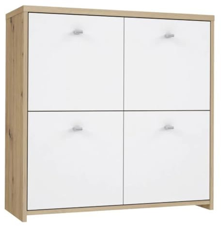 FORTE BEST CHEST Kommode mit 4 Türen, Holzwerkstoff, Artisan Eiche / Weiß, 77.1 x 77.3 x 29.6 cm