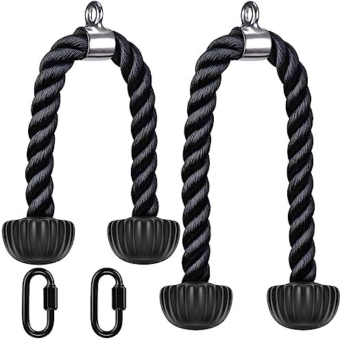 Kipika Trizepsseil 28 & 36 Zoll Kabelmaschine Befestigungen Riemenscheibe System Gym Pull Down Seil Heavy Duty Nylonseil mit weichen Gummienden Schwarz 2 Stück