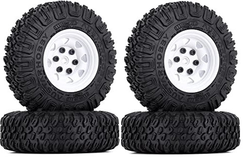 KEEDA 85 mm RC Reifen und Metall Felgen, 1,55 Zoll Beadlock-Räder Felge für 1/10 RC Crawler Auto D90 Pajero TF2 Tamiya CC01 CC02 LC70 LC80 Upgrade-Teile (Weiß)