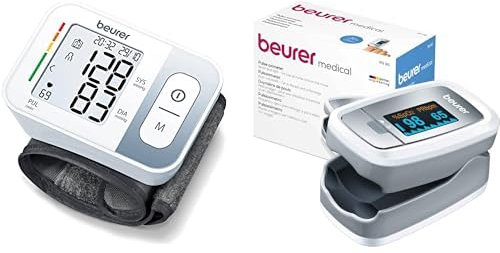 Beurer BC28 Tensiómetro de muñeca, color blanco + PO 30 Pulsioxímetro, medición saturación de oxígeno y frecuencia cardíaca, pantalla a color de fácil lectura