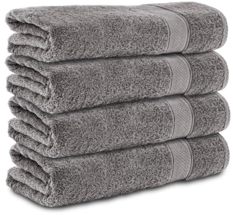 Komfortec 4er Handtücher 50x100 cm Set aus 100% Baumwolle, Frottee, Weich, Anthrazit Grau