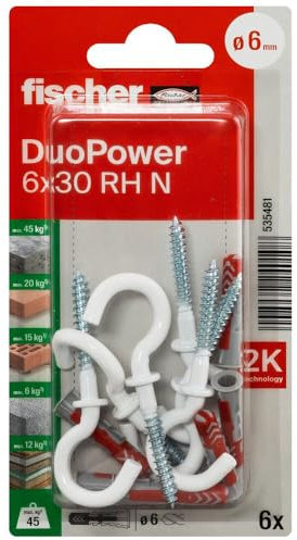 Tassello in nylon Fischer DuoPower 6 x 30 gancio rotondo RH N K 6 pz.