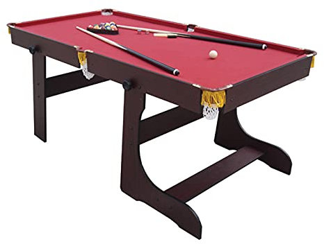 Pool Table,6' Pool Table Foldable Billiard Table Wooden Billiard Cue with 1 Billiard Table, 16 Billiards, 2 Cues, 2 Chocolates, 1 Tripod, 1 Brush (Red)