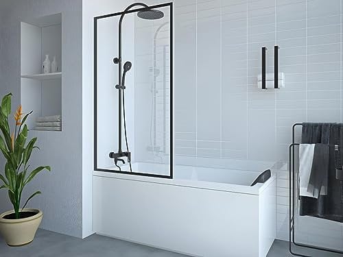 Vente-unique - Pare baignoire noir mat style industriel - 70 x 140 cm - Verre trempé - BRADENTON