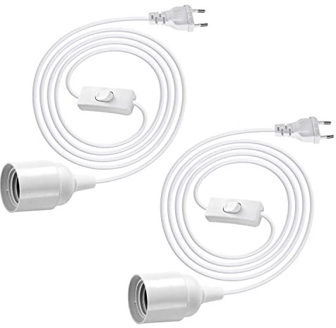 2 Stück Lampenfassung E27 mit Kabel 450 CM, Fassung mit Schalter und Stecker, Pendelleuchte Weiß mit Schalter, Lampenaufhängung E27 Steckdosenadapter mit Netzkabel Flaschenadapter