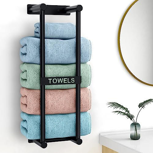 STWWO Handtuchregal Badezimmer Wand Handtuchhalter Schwarz 56cm Gästehandtuchhalter Wandmontage 3X Große Größen (160x100 cm) Gerollte Handtücher Aufbewahrung für Bad gäste wc