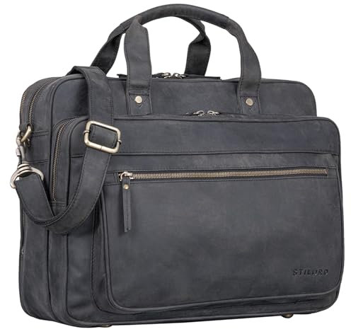 STILORD Herren-Businesstasche aus Leder carbon - große 15,6 Zoll Laptoptasche - Männer-Aktentasche - Vintage Umhängetasche aus Rindsleder 'Walt'