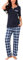 Bresdk Women Pyjama Set Cotton Checked Short Sleeve Loungewear 2 Pieces V-Neck Top & Bottom Sleepwear Soft Nightwear with Pockets Ladies Pjs Set Blue L