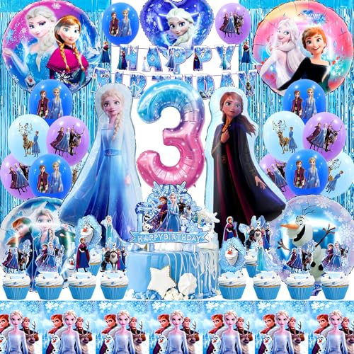 El sa Geburtstagsparty Deko 3 Jahre, Froze Luftballons Geburtstagsdeko Deko 3 Jahre Mädchen Elsa Mit El sa Muffin Deko, Latex Luftballon, Folienballon für An na und El sa Party Deko Kindergeburtstag
