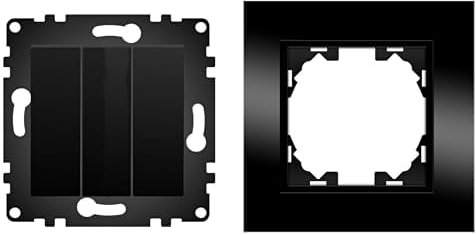 WESA - Interruptor Triple de Pared Simple con Marco de Cristal Negro, Fácil instalación con Opción a Distintos Diseños.
