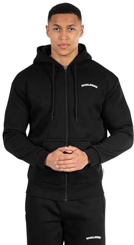 SMILODOX ZIP HOODIE MALCOLM - Herren Regular Fit Sweatjacke mit hochwertigem Stick Logo, Weicher Baumwolle-Polyester-Mix, Ideal für Sport & Freizeit, Größe:L, Color:Schwarz