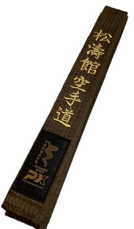 TEKKA BUDO Karategürtel braun - Bestickt - Shotokan Karate Do - 260 cm - Schriftzeichen Bestickung Gold - Braungurt Kanji japanisch - Brauner Gürtel
