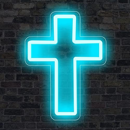 CTLNEON Jesus-Kreuz-Neonschild, LED-Schilder, Kreuz-Dekor-Lampe, Licht, Neon-Kreuz-Schild für Wand, Schlafzimmer, christliche Dekoration, religiöses Zimmer, Kinderzimmer (Blau)
