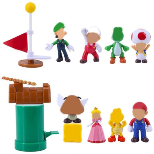 Super Bros Cartoon Mini Figuren, 12 Stück Party Kuchen Deko Tortendeko Cartoon Kindergeburtstag Figuren Tortendeko Mini Figuren Deko Set für Kuchen Geburtstag Dekoration Kinder Party Liefert