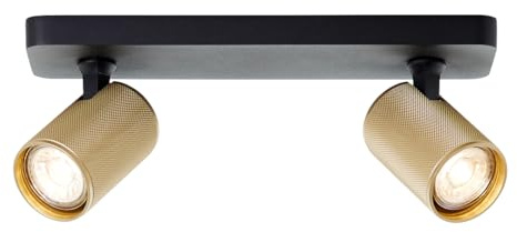 Brilliant Marty LED Deckenstrahler, 2-flammig, schwenkbare Spots mit GU10-Fassung, dimmbar, warmweißes Licht, 2 × 345 Lumen, sand-schwarz/matt-gold – ideal für Wohnzimmer und Flur.